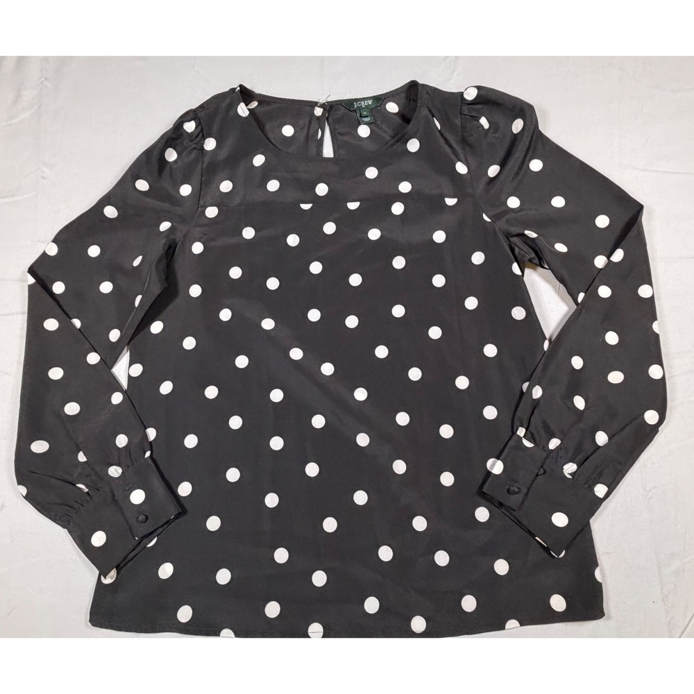 J.Crew Women Black White Polka Dot Long Sleeve Blouse Top 91541 Size M